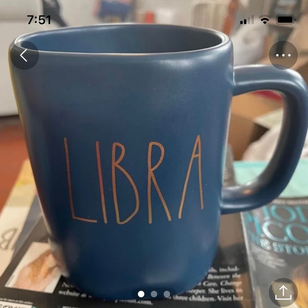 COPY - Rae Dun Libra Coffee Mug. Blue with Gold stars on back.